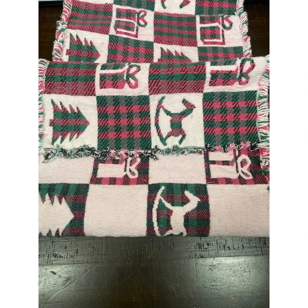 Vintage Christmas Table Runner Plaid Tree Archer Holiday Decor 65